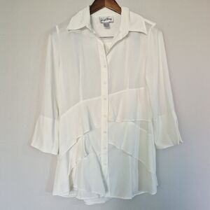 Joseph Ribkoff Asymmetrical Off White Ruffle Tunic Blouse Size 6